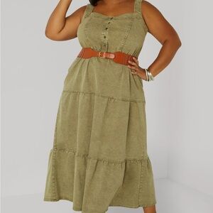 Ashley Stewart Green Tiered Sleeveless Sundress